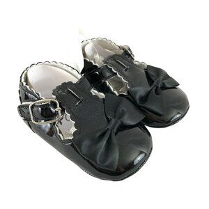Baby Girls Mary Jane Flats Shoes Faux Leather Bow Dressy Black Size 6-12 Months